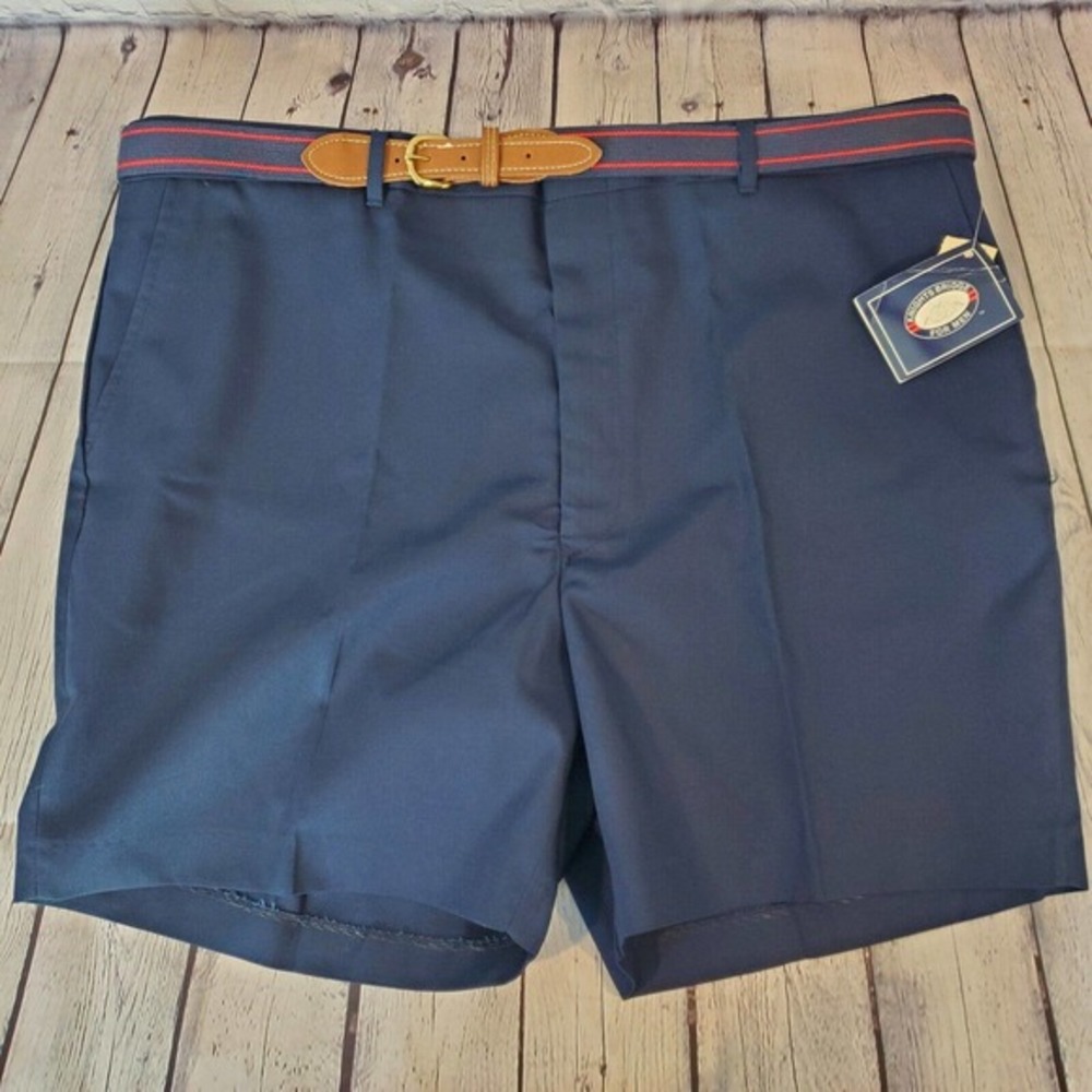 NEW Vintage Knights Bridge 40 Men's Shorts Navy‎ Blue Pleated Front Belt Pockets